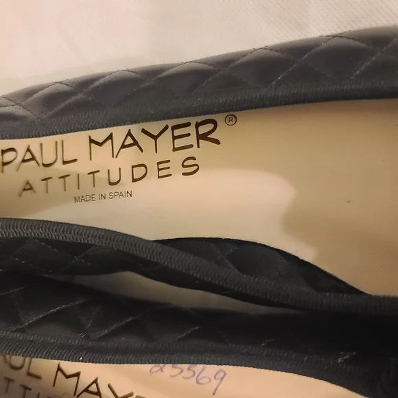 Paul Mayer Black Quilted Ballet Flats with Patent Cap Toe - Picture 2 of 13